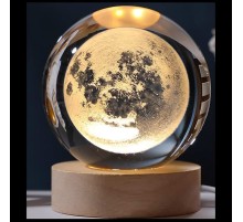 Dekoratif Dolunay Tasarımlı Ahşap altlıklı Işıklı Cam Küre Büyük Boy 8 Cm MZ4-2323