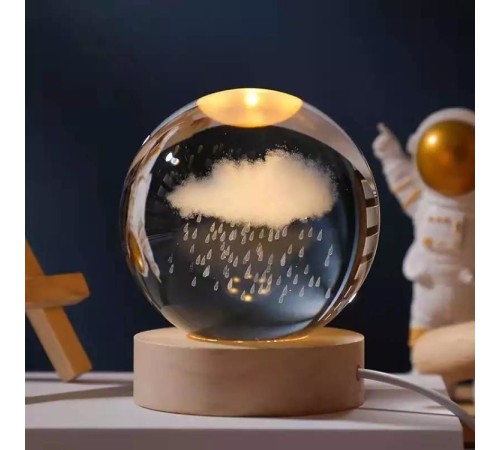 toptan-xml-dropshipping-Dekoratif Bulut ve Yağmur Tasarımlı Ahşap Altlıklı Işıklı Cam Küre