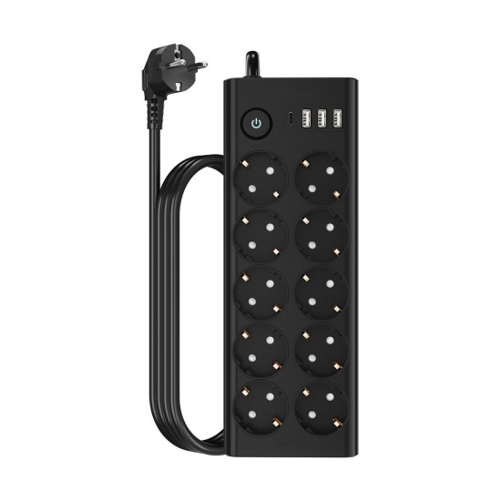 toptan-xml-dropshipping-Çoklu Priz 10 lu + 3 USB + 1 Type-C 3680W 16A Anahtarlı Akım Korumalı Uzatma Prizi (2 Metre Kablo) FTR14