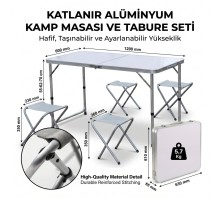 Katlanabilir Alüminyum Kamp Masası ve 4 lü Tabure Seti