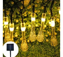 10 Led 2 Metre Sarı Kristal Su Damlası Güneş Enerjili Led Işık Solar Bahçe Ağaç Lamba Aydınlatması