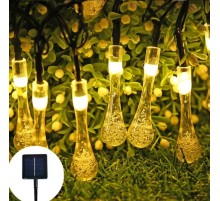 10 Led 2 Metre Sarı Kristal Su Damlası Güneş Enerjili Led Işık Solar Bahçe Ağaç Lamba Aydınlatması