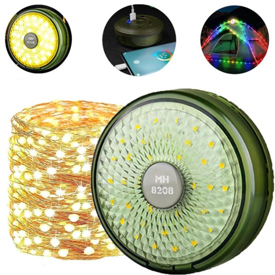 toptan-xml-dropshipping-Şarjlı 10 Metre Ledli Şarj Göstergeli 8 Işık Modlu Hareketli Ve Flaşör Modlu Kamp Lambası Led Işık