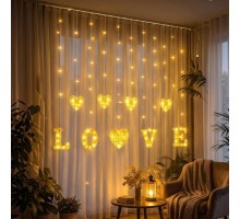 3 Metre Perde Led Işık - 8 Modlu Kalp ve LOVE Figürlü Dekoratif Animasyonlu Led