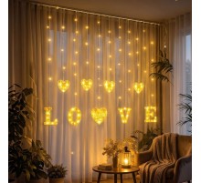 3 Metre Perde Led Işık - 8 Modlu Kalp ve LOVE Figürlü Dekoratif Animasyonlu Led