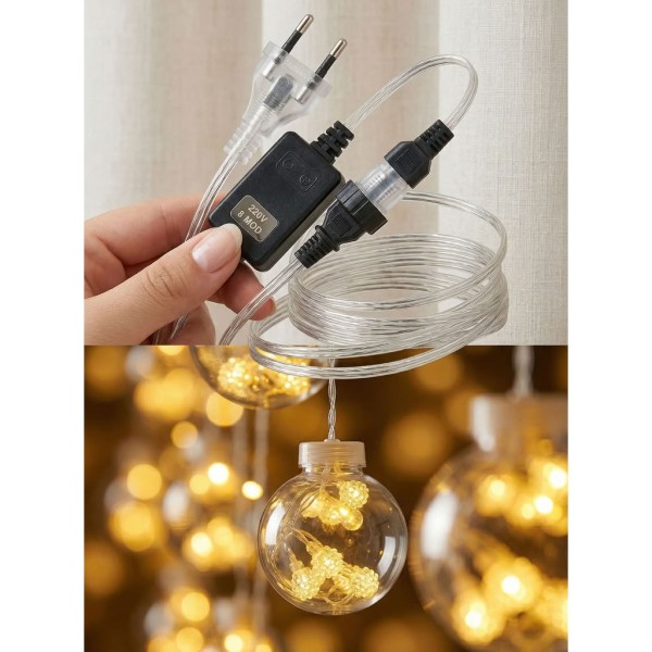 toptan-xml-dropshipping-3 Metre 10 Toplu Perde LED Işık - Gün Işığı Şeffaf Dekoratif Aydınlatma - 8 Fonksiyonlu Led