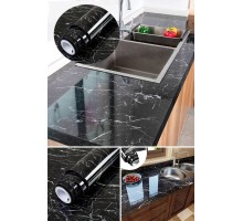 Siyah Yapışkanlı Kaplama Kağıdı Mermer Desenli Büyük Boy 5 Metre