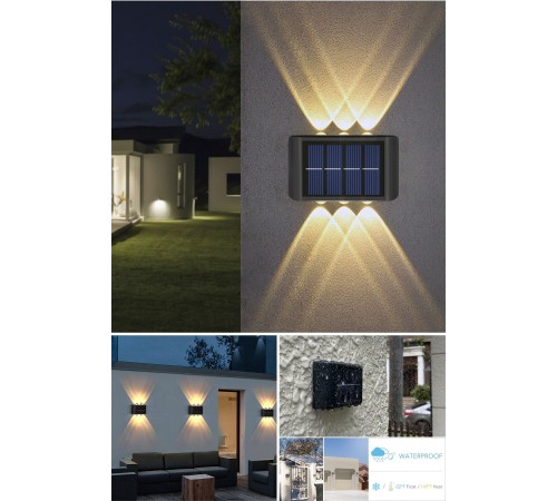 toptan-xml-dropshipping-Modern 6ledli  Solar Duvar Lamba Dekorasyon Aydınlatma Aplik Güneş Enerji Gün Işığı 2 Li Set