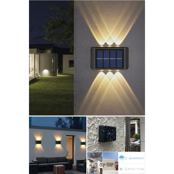 toptan-xml-dropshipping-Modern 6ledli  Solar Duvar Lamba Dekorasyon Aydınlatma Aplik Güneş Enerji Gün Işığı 2 Li Set