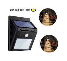 Gün Işığı Sarı Ledli Hareket Sensörlü Güneş Enerjili Led Aydınlatma Dış Mekan Bahçe 20 Led Li