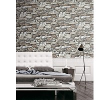 Taş Duvar Desenli Kendinden Yapışkanlı 3D Duvar Raf Kapı Kaplama Kağıdı 3 Metre 60 Cm