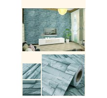 Mavi Tuğla Taş Desenli Kendinden Yapışkanlı 3D Duvar Raf Kapı Kaplama Kağıdı 5 Metre 60 Cm