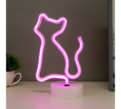 toptan-xml-dropshipping-Pembe Kedi Model Neon Led Işıklı Masa Lambası Dekoratif Aydınlatma Gece Lambası