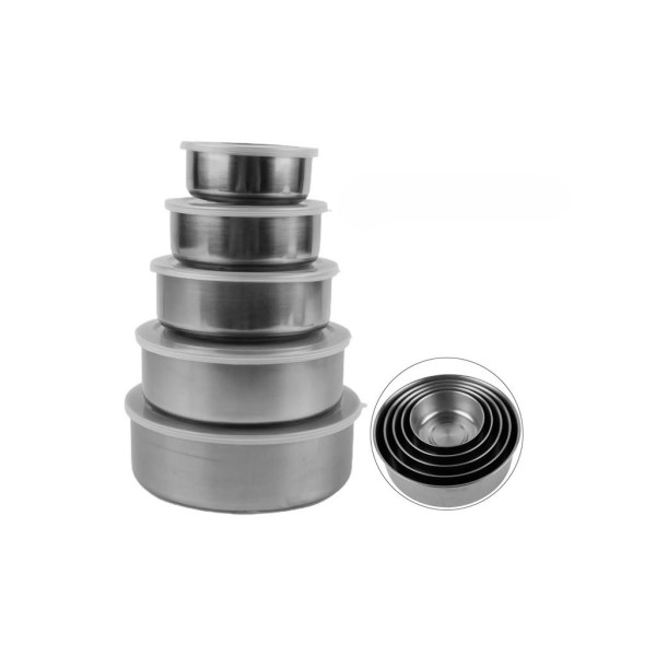 toptan-xml-dropshipping-5'li Paslanmaz Çelik Saklama Kabı Seti - İç İçe Geçebilir Taze Tutma Kutusu (10-18 cm)