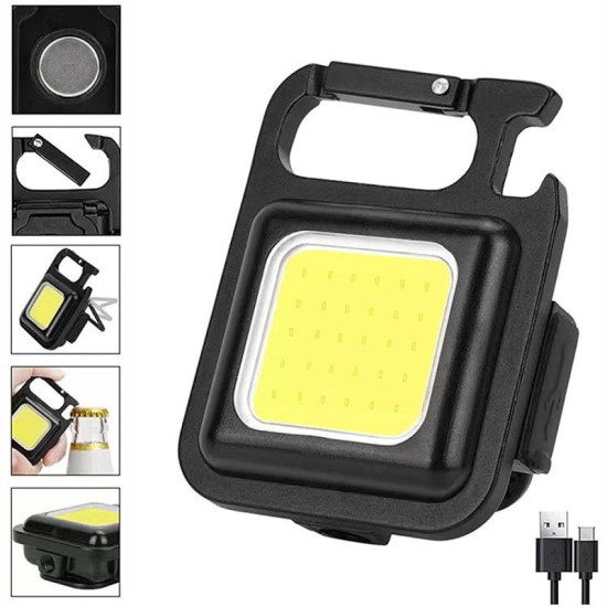 toptan-xml-dropshipping-Led Anahtarlıklı Cep Boy Cob Led Metal Kasa Mıknatıslı Şişe Açacağı Usb li Şarj Edilebilir El Feneri HS-37