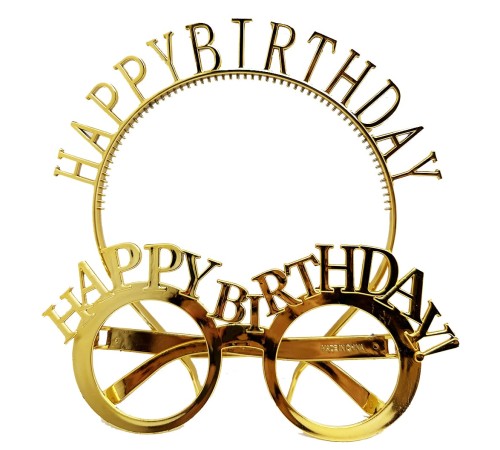 toptan-xml-dropshipping-Happy Birthday Yazılı Taç ve Happy Birthday Yazılı Gözlük Seti Altın Renk