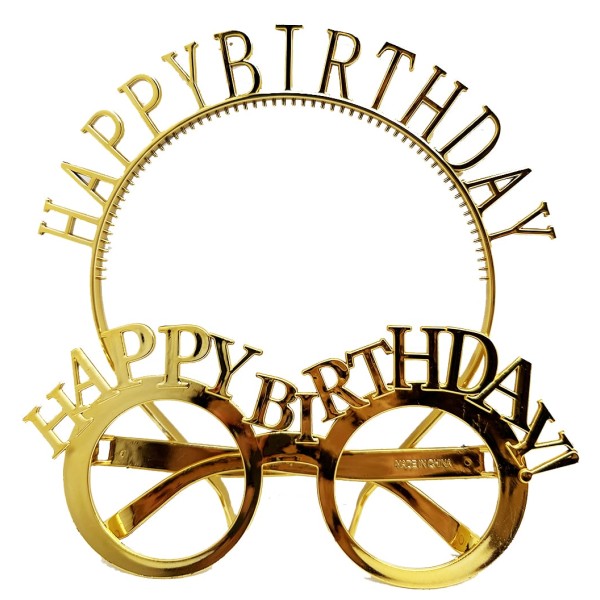 toptan-xml-dropshipping-Happy Birthday Yazılı Taç ve Happy Birthday Yazılı Gözlük Seti Altın Renk