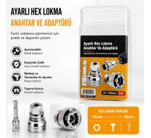 Ayarlı Hex Lokma Anahtar ve Matkap Adaptörü (10-19mm 3/8 Inc )