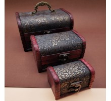 3'lü Ahşap Deri Sandık Kutusu