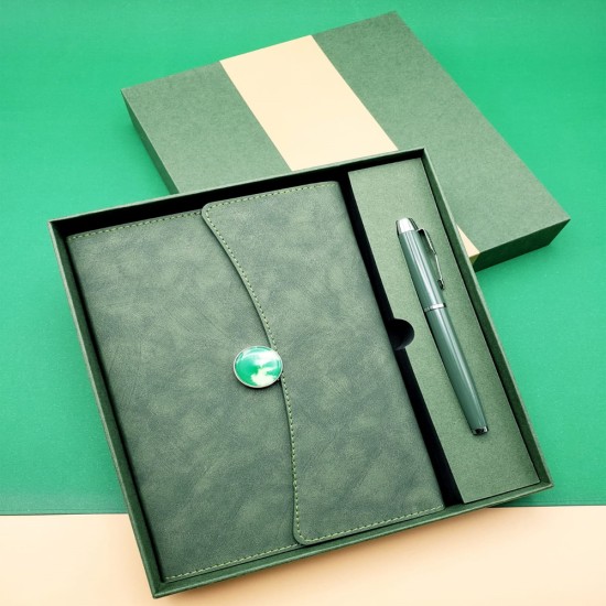 toptan-xml-dropshipping-Özel Kutulu Deri Defter Ve Roller Kalem Seti Yeşil