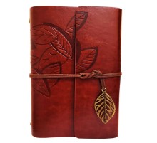 Yaprak Desenli Kahverengi Deri Defter