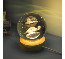 Işıklı Ahşap Altlıklı Cam Küre Deniz Anası