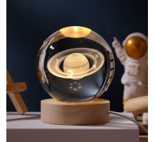 Işıklı Satürn Gezegen Cam Küresi Usbli