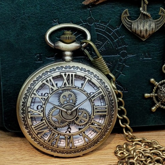 toptan-xml-dropshipping-Antika Vintage Köstekli Saat Gökyüzü Roma Rakamı