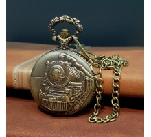 Antika Tren Tasarımlı Köstekli Cep Saati