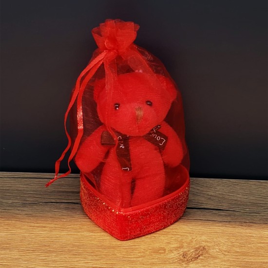 toptan-xml-dropshipping-Hediyelik Kırmızı Tüllü Kese Ve Sevimli Ayıcık