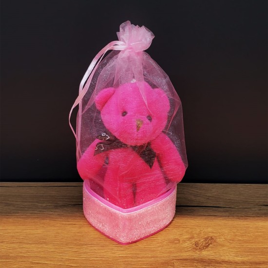 toptan-xml-dropshipping-Hediyelik Pembe Tül Kese Ve Ayıcık