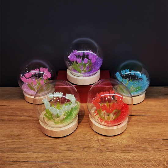 toptan-xml-dropshipping-Led Işıklı Lale Cam Fanus 1 Adet