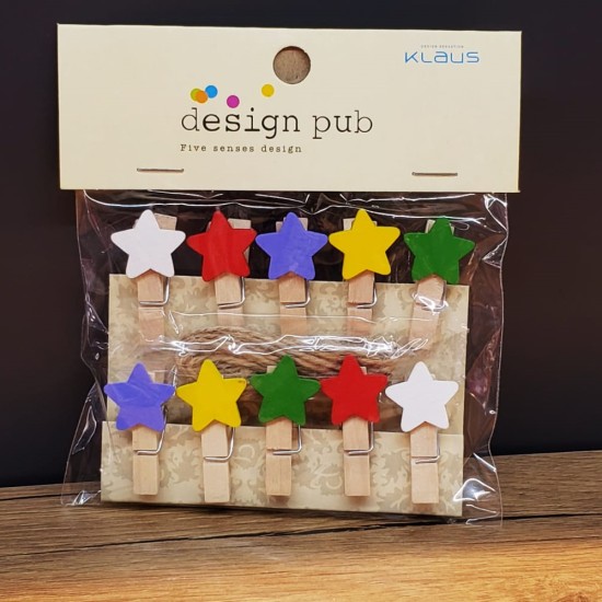 toptan-xml-dropshipping-Yıldız Tasarımlı Mini Fotoğraf Mandalları