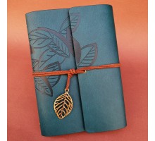 Deri Yaprak Desenli Petrol Mavisi Defter