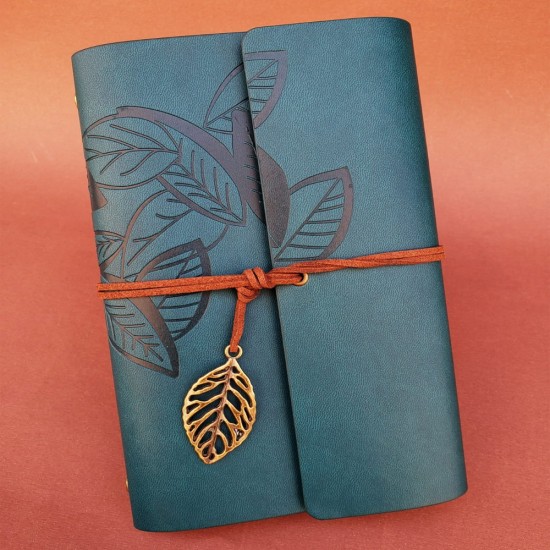 toptan-xml-dropshipping-Deri Yaprak Desenli Petrol Mavisi Defter