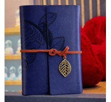 Lacivert Deri Yaprak Desenli Defter