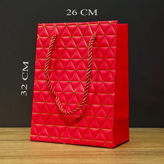 toptan-xml-dropshipping-Büyük Boy Kırmızı Gold Desenli Hediye Çantası