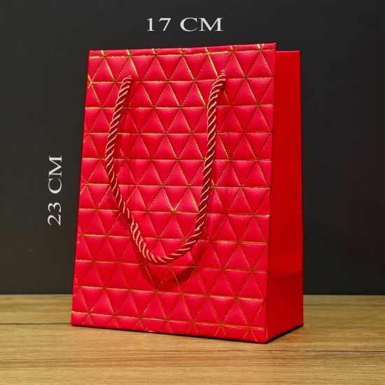 toptan-xml-dropshipping-Küçük Boy Kırmızı Gold Renkli Karton Çanta