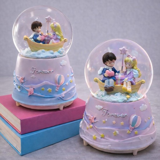 toptan-xml-dropshipping-Forever Yazılı Romantik Çift Figürlü Işıklı Büyük Kar Küresi