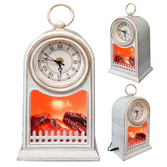 toptan-xml-dropshipping-Led Işıklı Saatli Eskitme Şömine