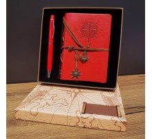 Pusula Tasarım Deri Defter Ve Dokunmatik Kalem Kırmızı