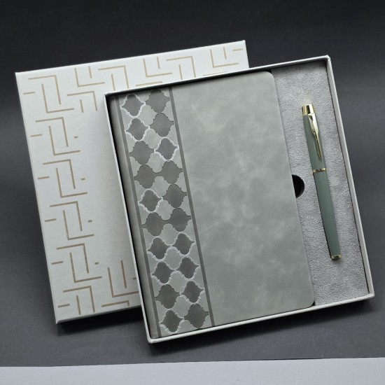 toptan-xml-dropshipping-Kutulu Gri Defter Ve Metal Kalem Seti