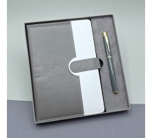 Gri Kutulu Deri Defter Roller Kalem Set