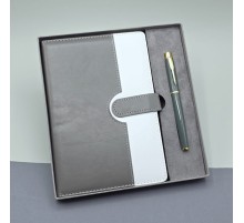 Gri Kutulu Deri Defter Roller Kalem Set