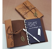 Siyah Yapraklı Deri Defter Ve Kalem Seti
