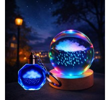 Renk Değiştiren Yağmur Bulutu Tasarımlı Cam Küre Anahtarlık