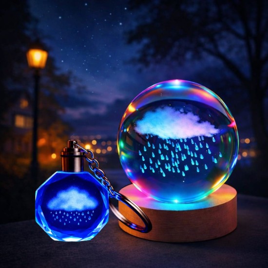 toptan-xml-dropshipping-Renk Değiştiren Yağmur Bulutu Tasarımlı Cam Küre Anahtarlık