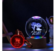 Renk Değiştiren Sevgililer Temalı Cam Küre Ve Işıklı Kristal Anahtarlık