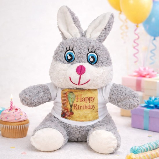 toptan-xml-dropshipping-Doğum Günü Tişörtlü Peluş Tavşan