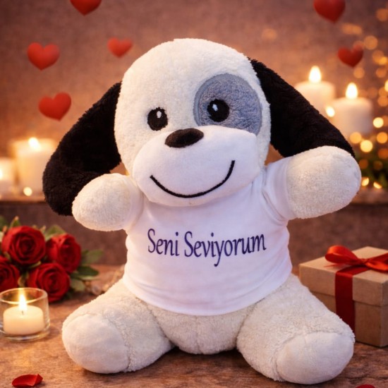 toptan-xml-dropshipping-Seni Seviyorum Tişörtlü Sevimli Peluş Köpek